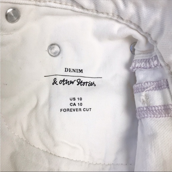 & Other Stories White Denim Button Fly Shorts Size 10 - Picture 9 of 10